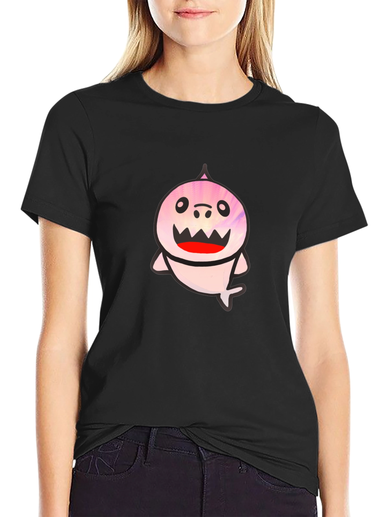 Shark Graphic Print Tee - Mens Black T-Shirt