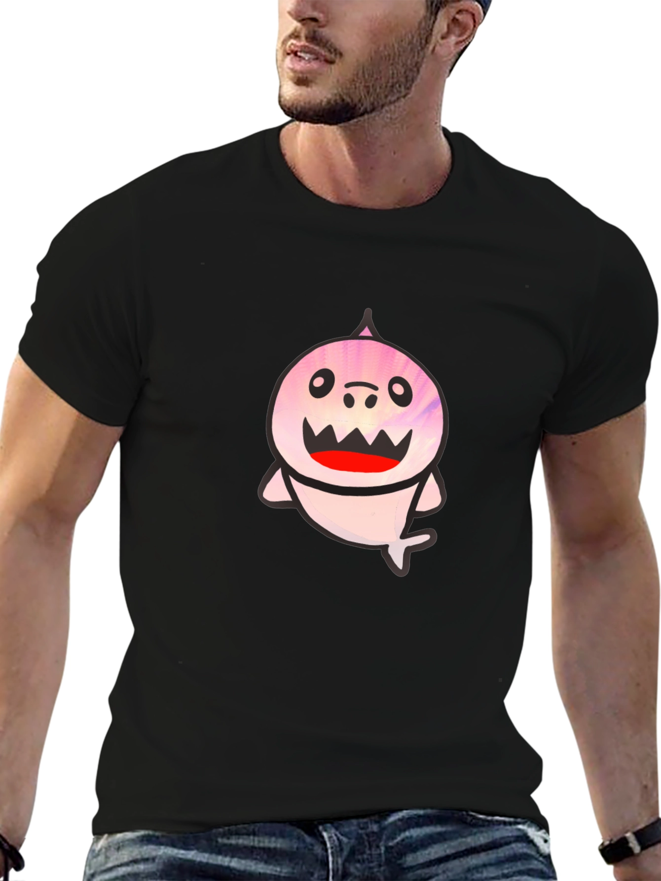 Shark Graphic Print Tee - Mens Black T-Shirt