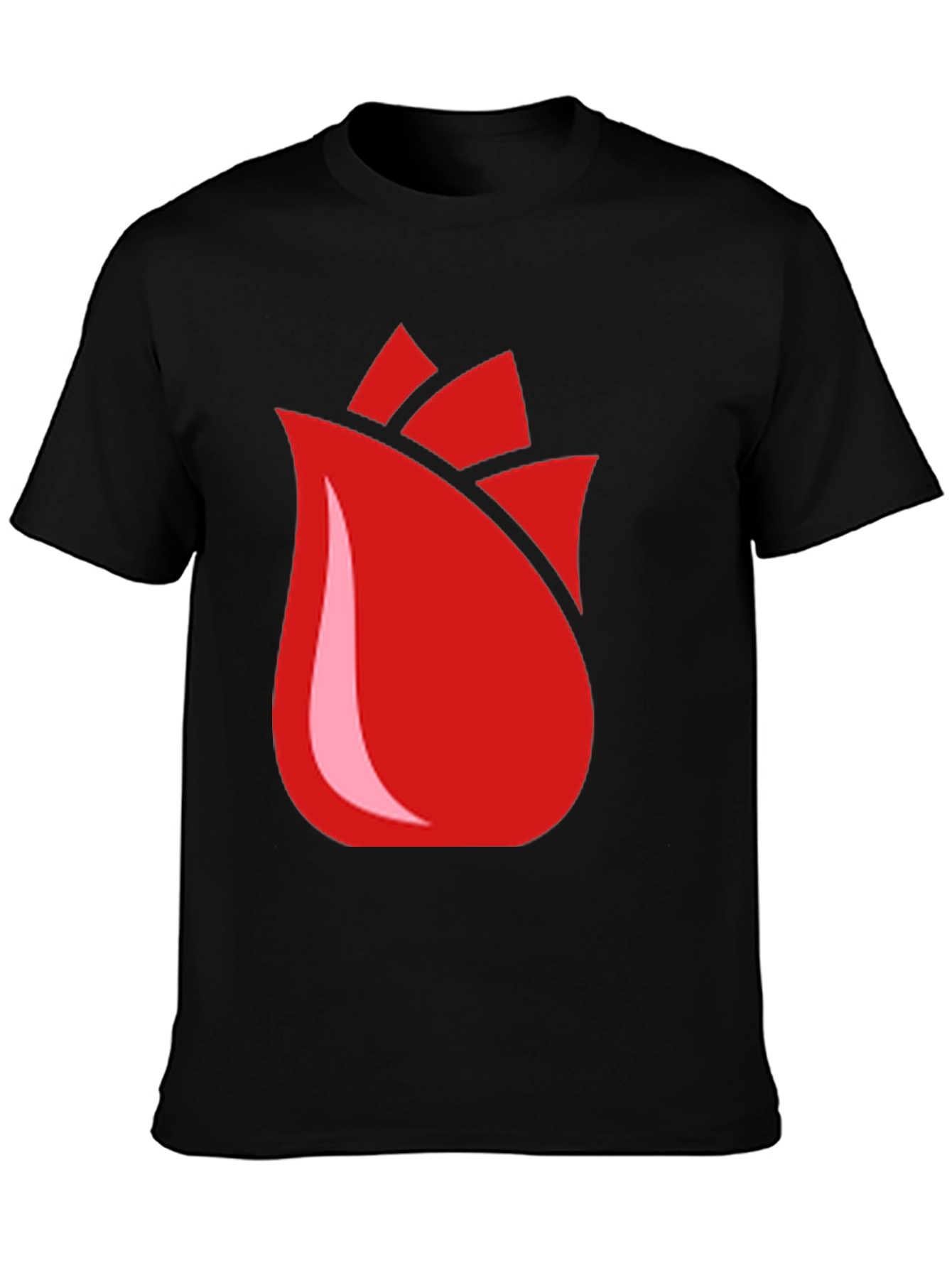 Red Rose Bud Graphic Black T-Shirt
