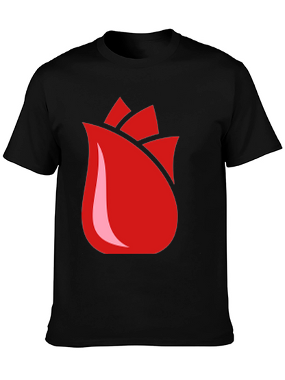 Red Rose Bud Graphic Black T-Shirt