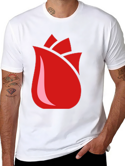 Red Rose Bud Graphic Black T-Shirt