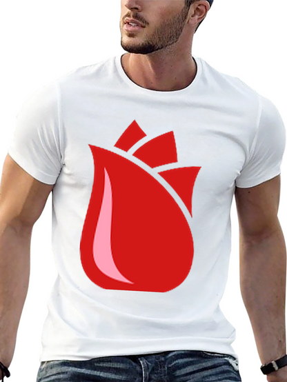 Red Rose Bud Graphic Black T-Shirt