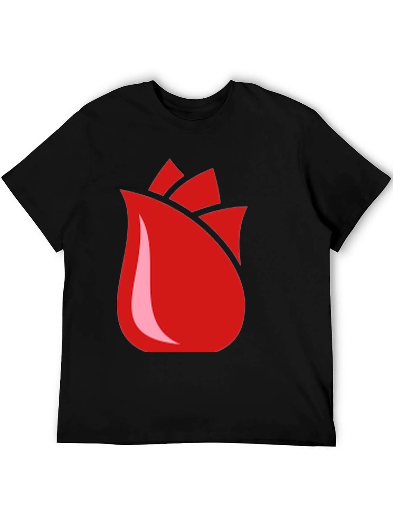 Red Rose Bud Graphic Black T-Shirt