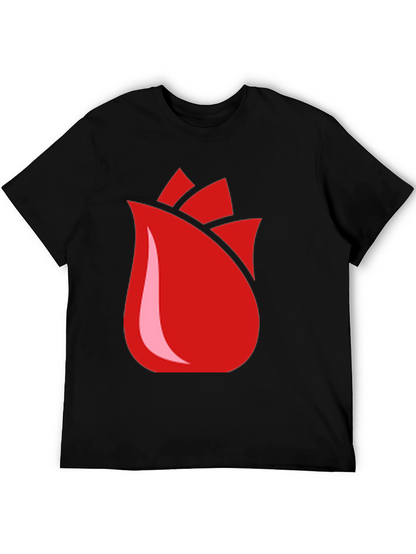 Red Rose Bud Graphic Black T-Shirt