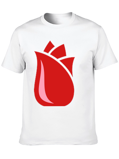 Red Rose Bud Graphic Black T-Shirt