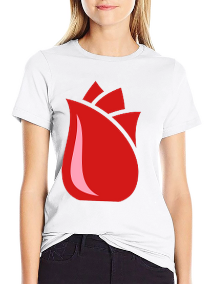 Red Rose Bud Graphic Black T-Shirt