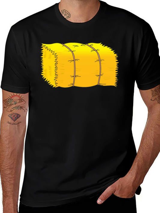 Cartoon Hay Bale Graphic Tee - Black Cotton T-Shirt