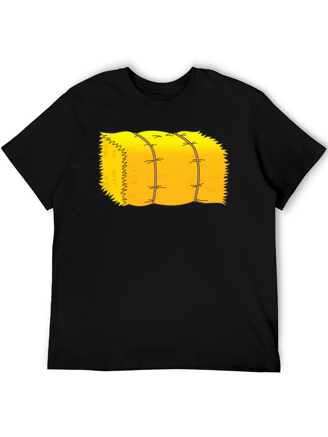 Cartoon Hay Bale Graphic Tee - Black Cotton T-Shirt