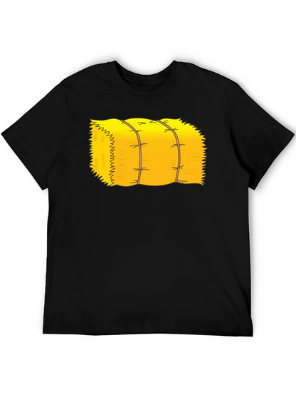 Cartoon Hay Bale Graphic Tee - Black Cotton T-Shirt