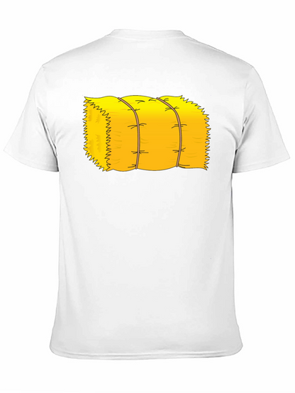 Cartoon Hay Bale Graphic Tee - Black Cotton T-Shirt