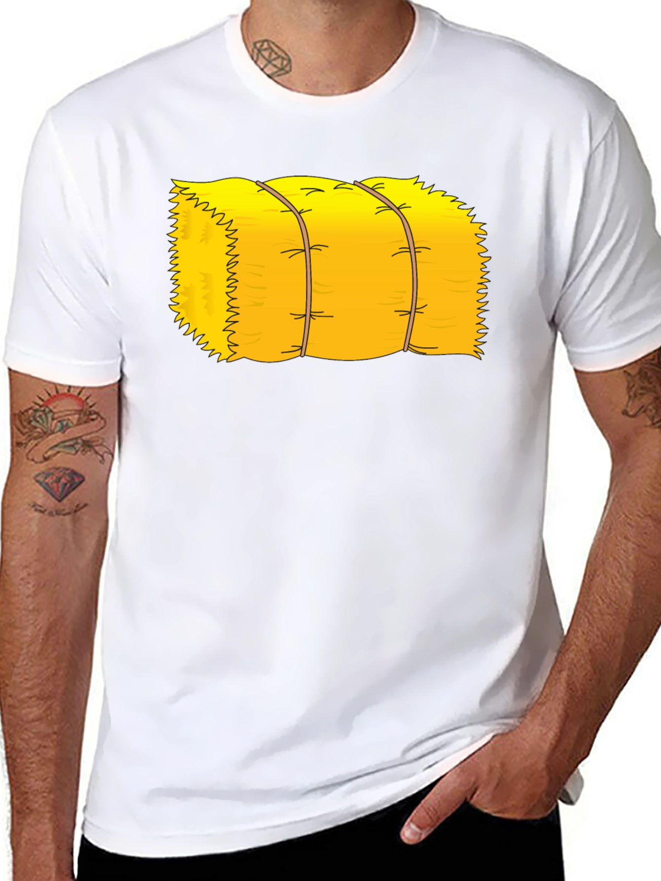Cartoon Hay Bale Graphic Tee - Black Cotton T-Shirt
