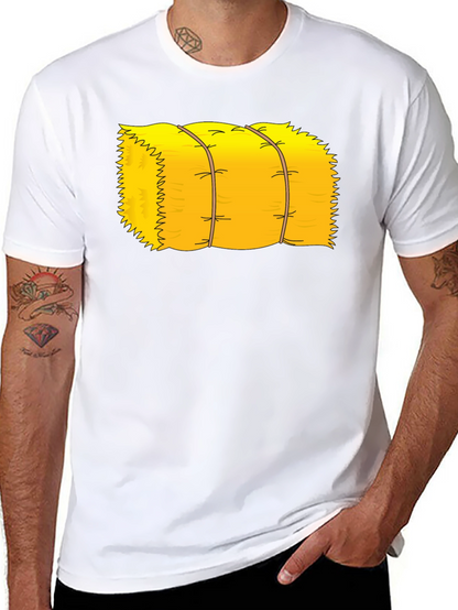 Cartoon Hay Bale Graphic Tee - Black Cotton T-Shirt
