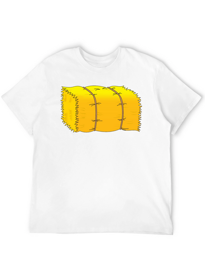 Cartoon Hay Bale Graphic Tee - Black Cotton T-Shirt