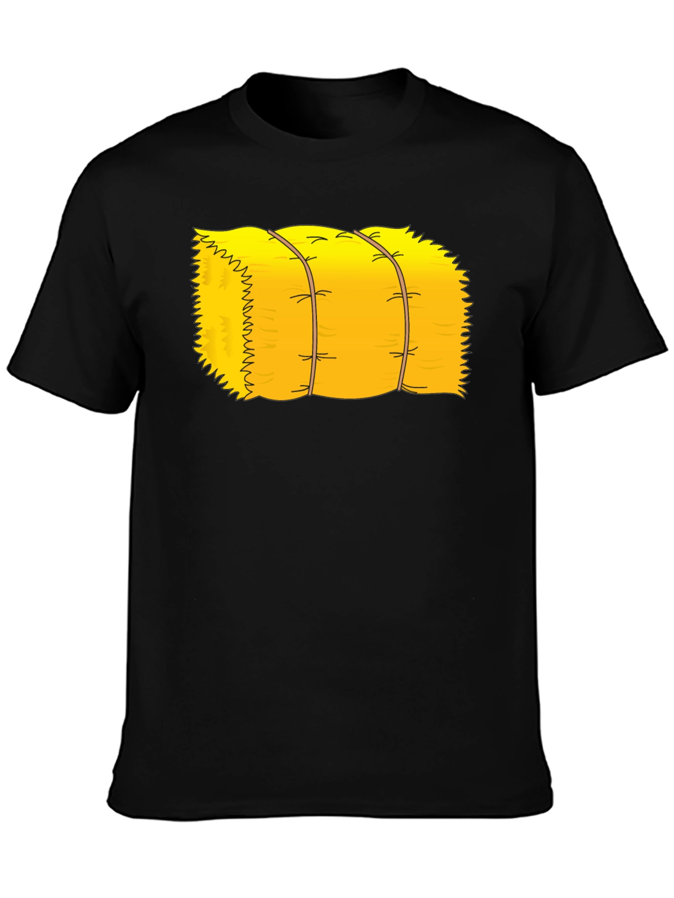 Cartoon Hay Bale Graphic Tee - Black Cotton T-Shirt