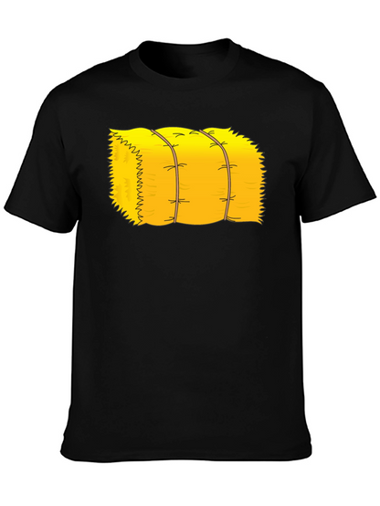 Cartoon Hay Bale Graphic Tee - Black Cotton T-Shirt