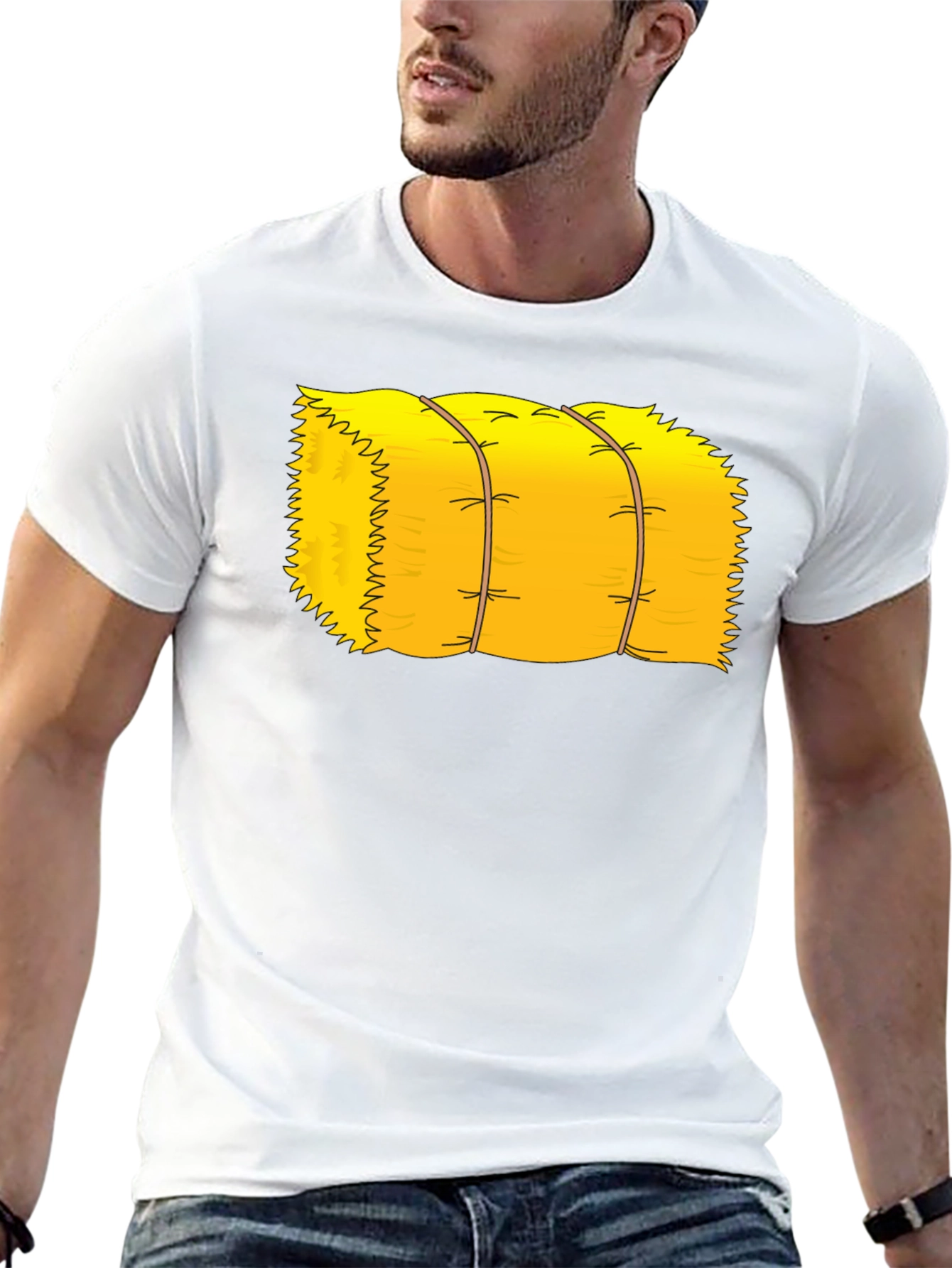 Cartoon Hay Bale Graphic Tee - Black Cotton T-Shirt