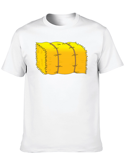 Cartoon Hay Bale Graphic Tee - Black Cotton T-Shirt