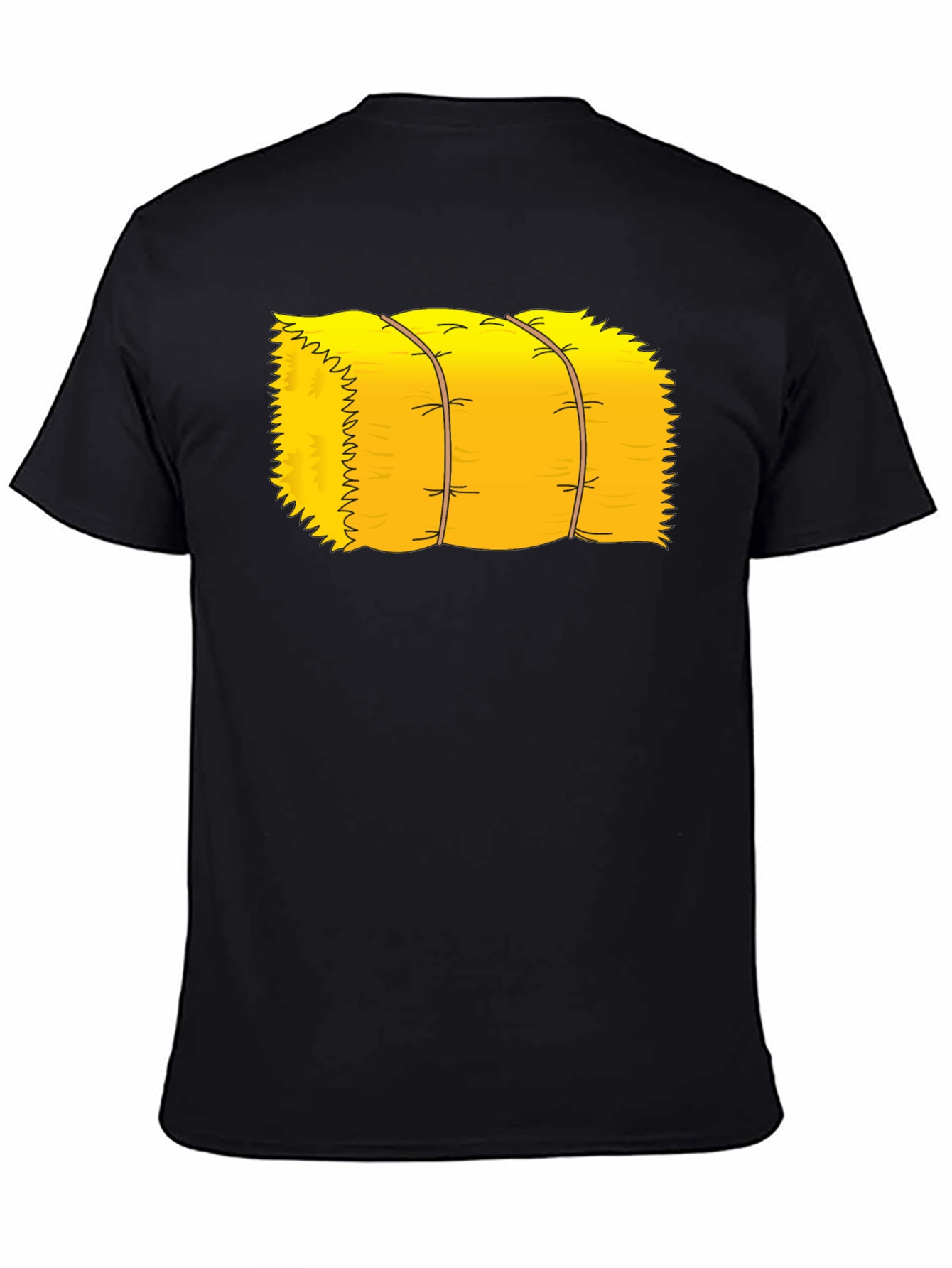 Cartoon Hay Bale Graphic Tee - Black Cotton T-Shirt