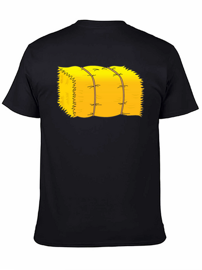 Cartoon Hay Bale Graphic Tee - Black Cotton T-Shirt
