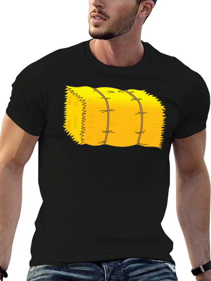 Cartoon Hay Bale Graphic Tee - Black Cotton T-Shirt