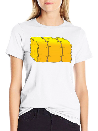 Cartoon Hay Bale Graphic Tee - Black Cotton T-Shirt