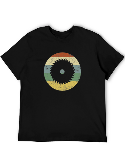 Retro Saw Blade Graphic T-Shirt - Black
