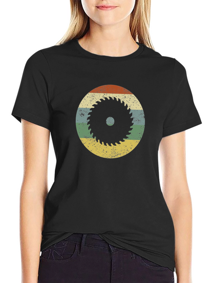 Retro Saw Blade Graphic T-Shirt - Black
