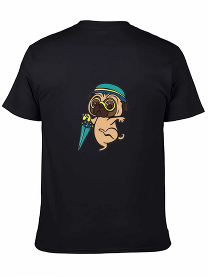 Cartoon Pug Dog with Umbrella T-Shirt