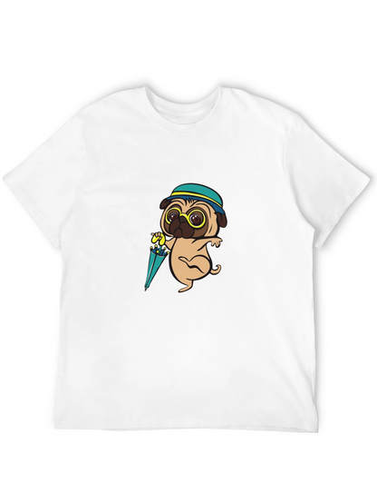 Cartoon Pug Dog with Umbrella T-Shirt