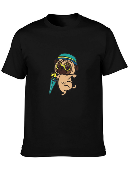 Cartoon Pug Dog with Umbrella T-Shirt