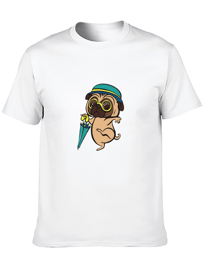 Cartoon Pug Dog with Umbrella T-Shirt