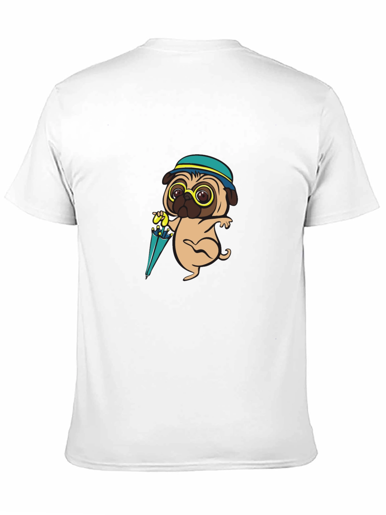 Cartoon Pug Dog with Umbrella T-Shirt