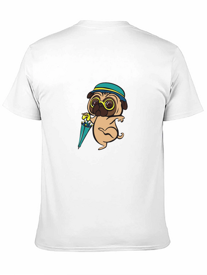 Cartoon Pug Dog with Umbrella T-Shirt