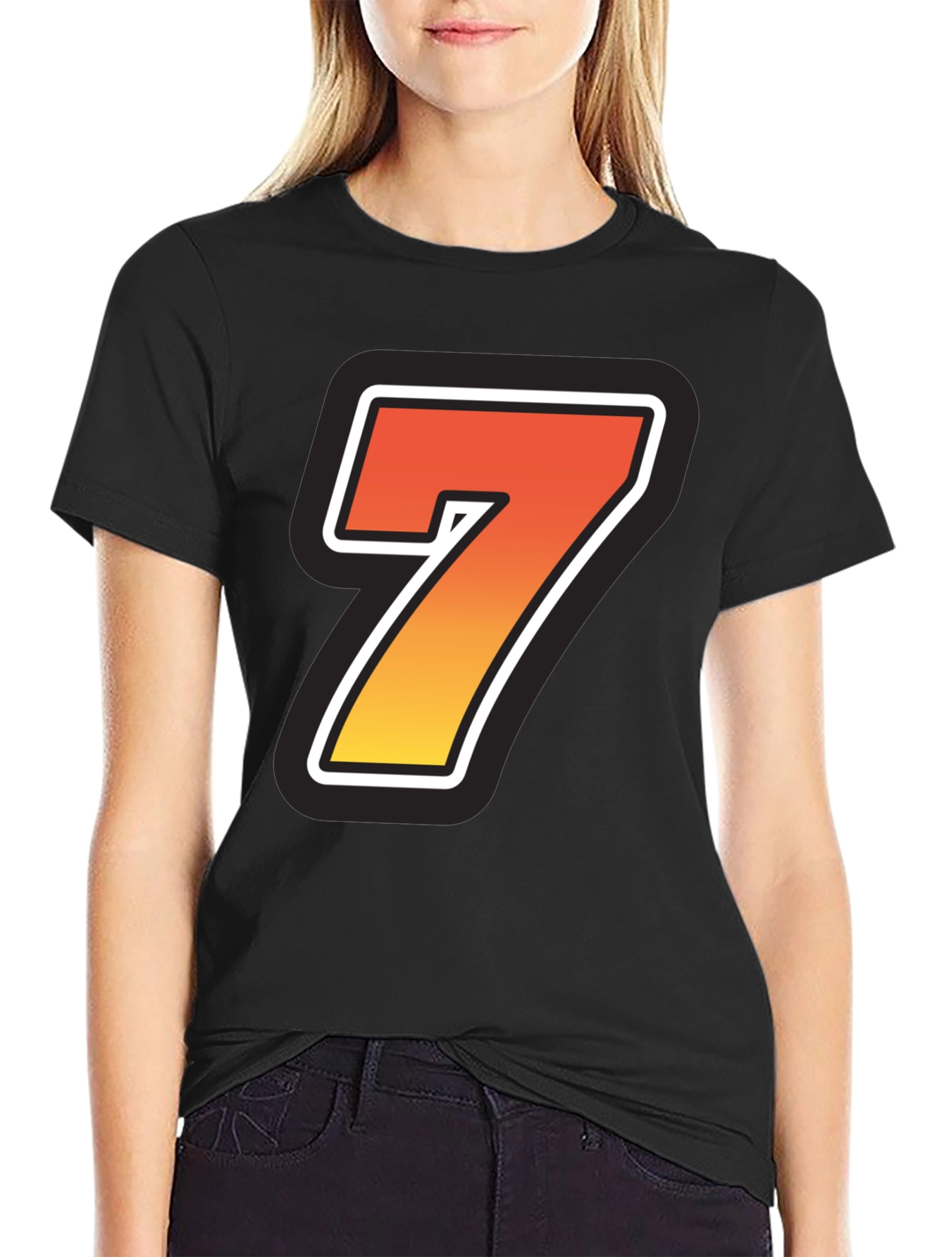 Bold Number 7 Graphic Black T-Shirt