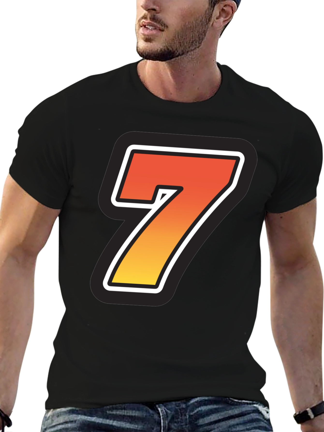 Bold Number 7 Graphic Black T-Shirt