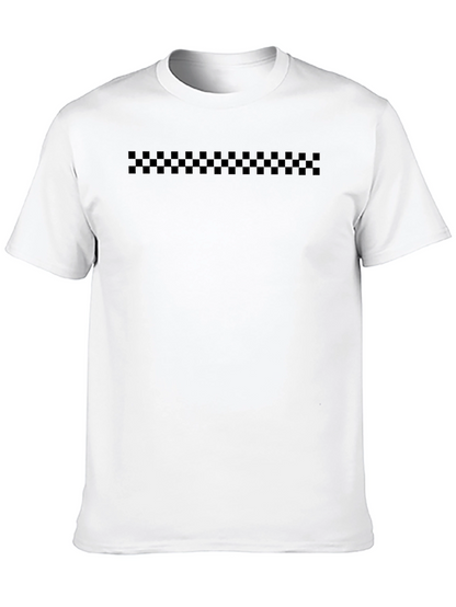 Black Checkerboard Striped Mens Crewneck Tee