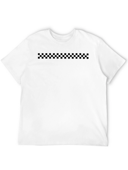 Black Checkerboard Striped Mens Crewneck Tee