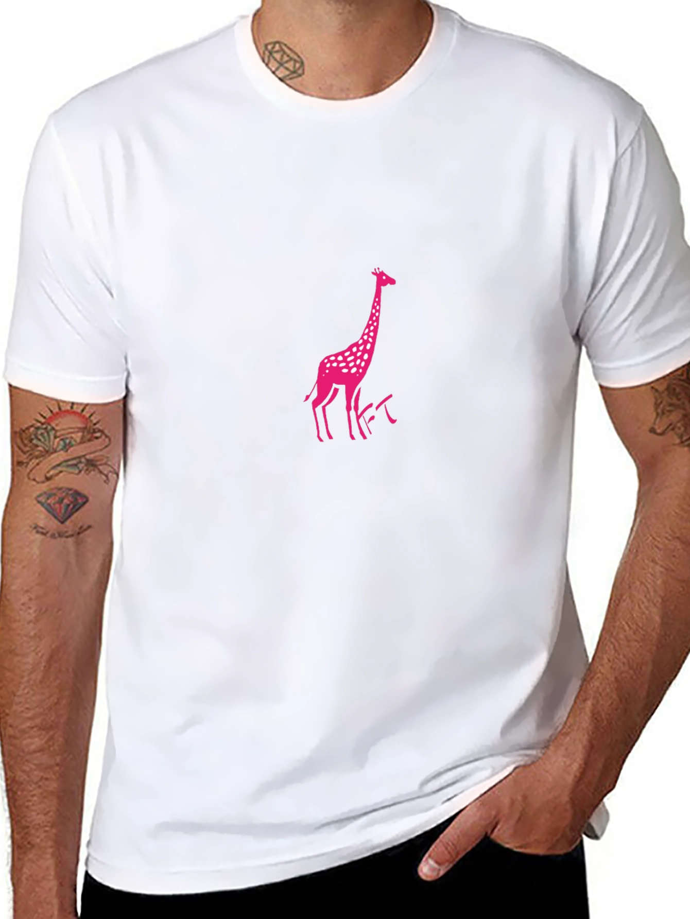 Pink Giraffe Black T-Shirt