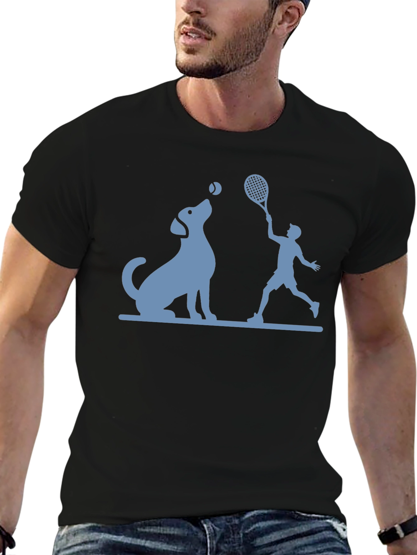 Dog & Tennis Player Graphic T-Shirt
