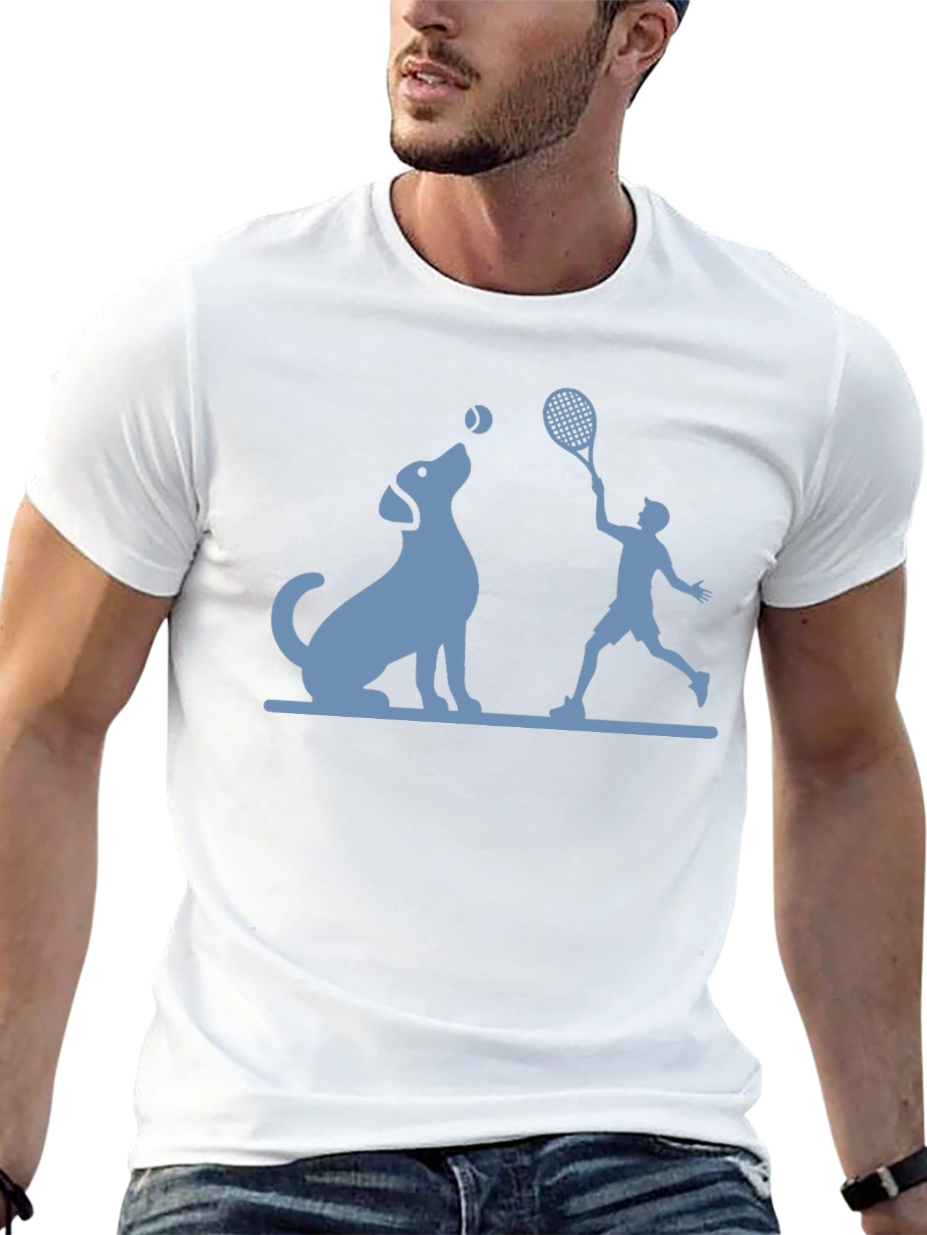 Dog & Tennis Player Graphic T-Shirt