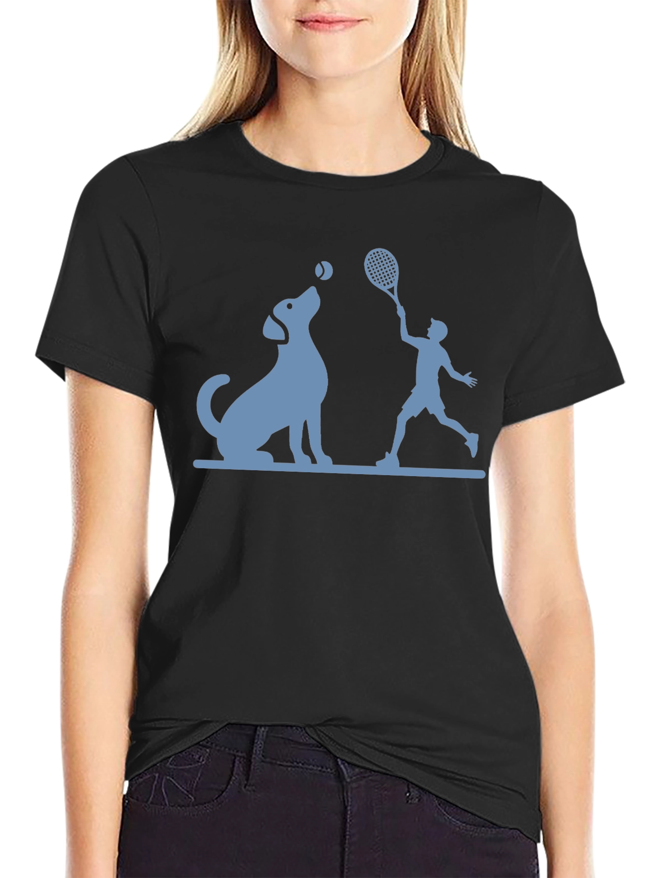 Dog & Tennis Player Graphic T-Shirt