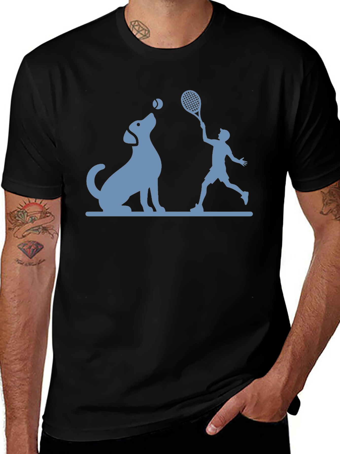 Dog & Tennis Player Graphic T-Shirt