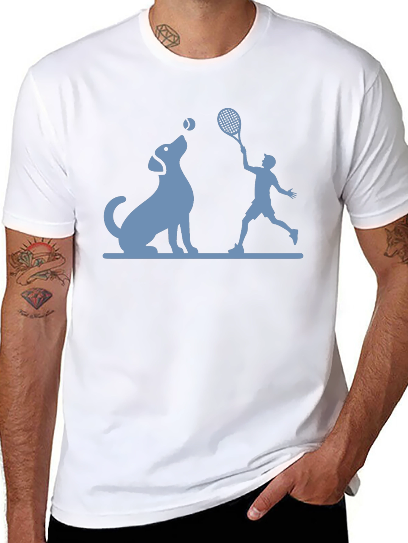 Dog & Tennis Player Graphic T-Shirt