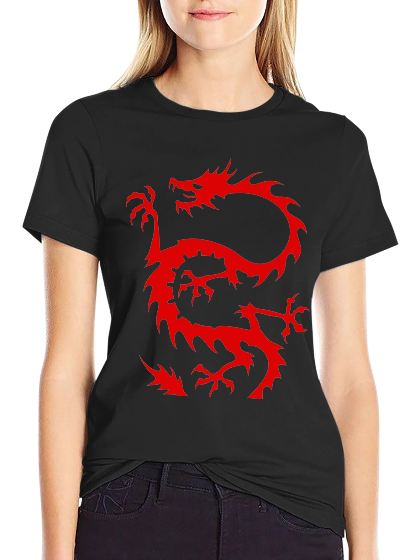 Dragon Graphic T-Shirt - Cool Red Dragon on Black