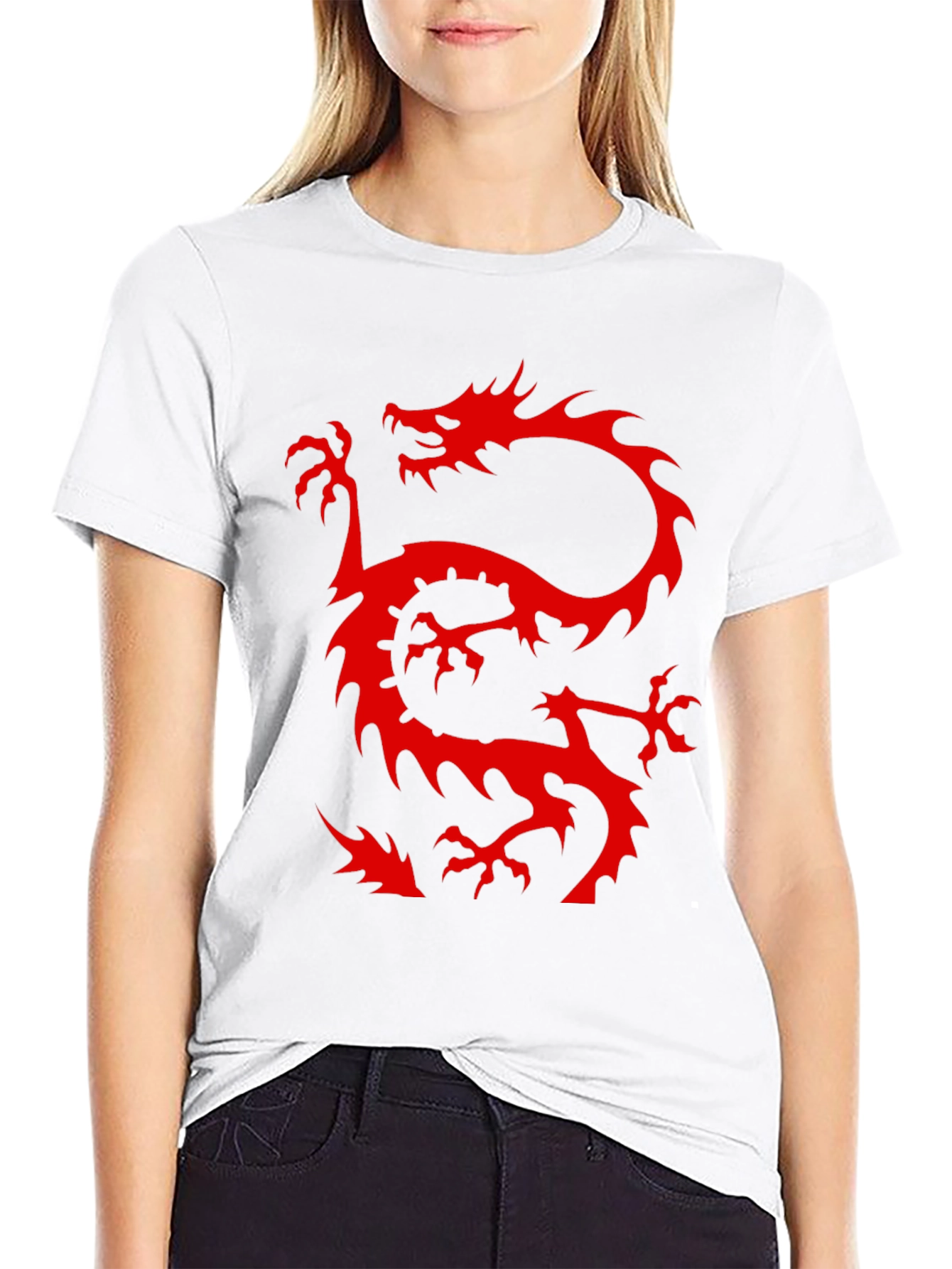 Dragon Graphic T-Shirt - Cool Red Dragon on Black