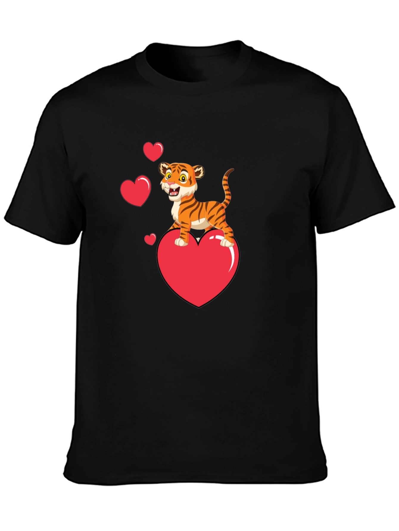 Cute Tiger on Heart Valentines Black T-Shirt