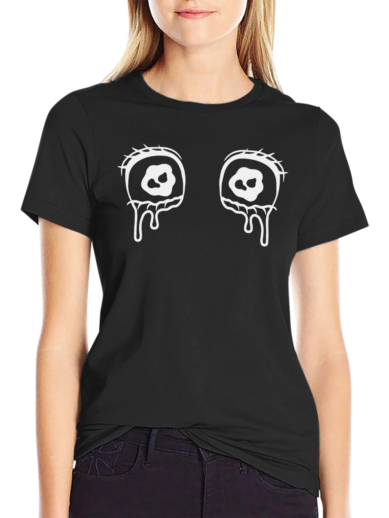 Mens Black T-Shirt with Spooky Eye Graphic