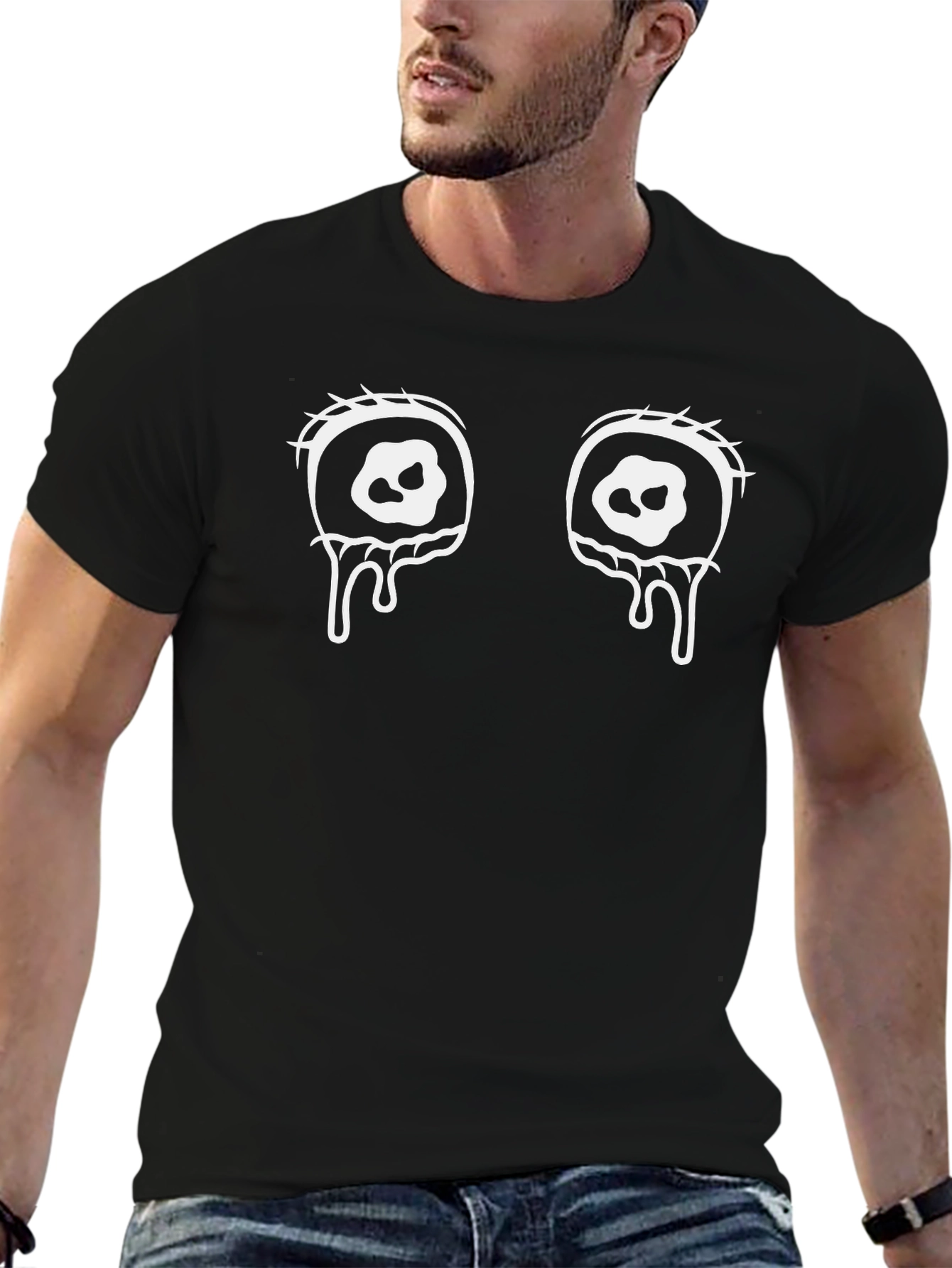 Mens Black T-Shirt with Spooky Eye Graphic