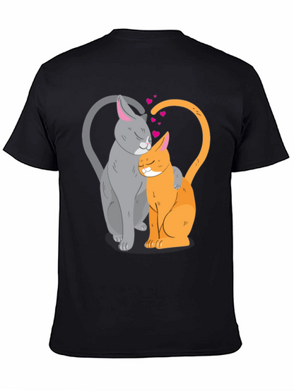 Cute Cats in Love Graphic T-Shirt - Black