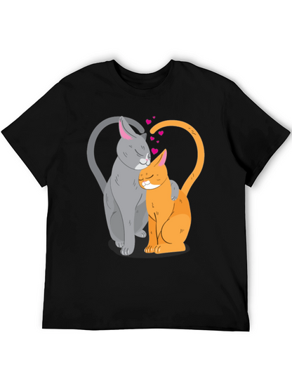 Cute Cats in Love Graphic T-Shirt - Black